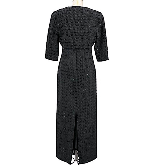 Carmen Marc Valvo Black Textured Beaded Formal Sheath Gown and Bolero Set Size 8 - Picture 3 of 16